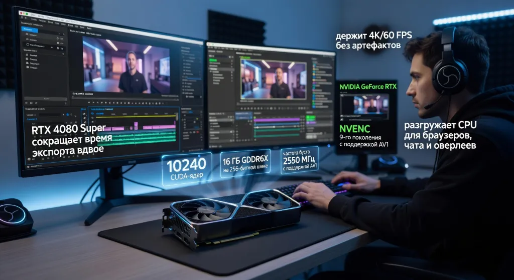 RTX 4080 Super для стриминга и монтажа: тесты в Premiere и OBS — мнение специалистов и реальные сценарии использования