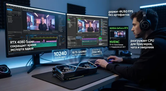 RTX 4080 Super для стриминга и монтажа: тесты в Premiere и OBS — мнение специалистов и реальные сценарии использования